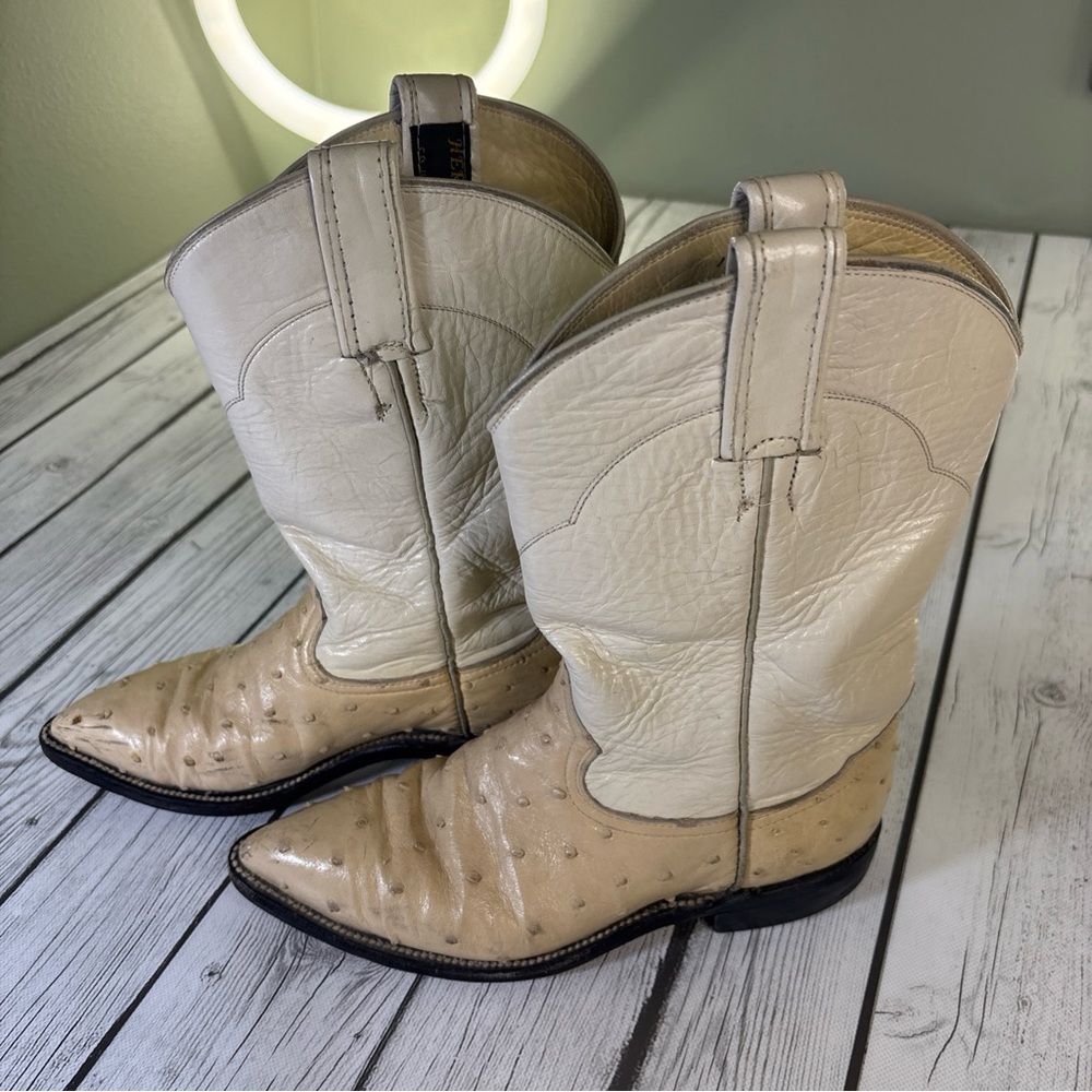HERRADERO GOLD WOMEN'S 3.5 D - J-Toe OSTRICH QUILL COWBOY BOOTS IVORY MEXICO.